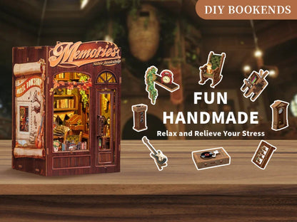 CUTEBEE Kit DIY de Rincón de Libro con Luces LED – Modelo de Estantería en Miniatura de Madera de Búho y Decoración