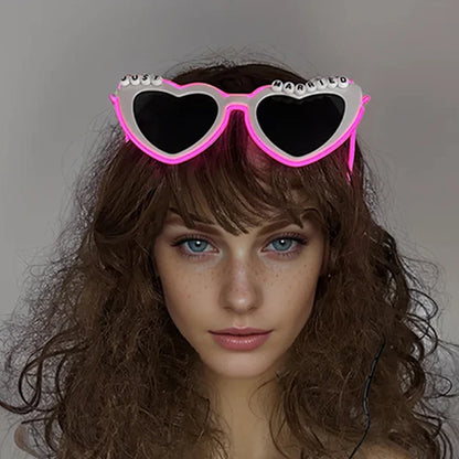Just Married LED Heart Glasses – Light-Up EL Neon Glasses for Weddings, Engagements & Bridal Showers