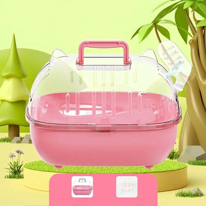 Transparent Hamster Carrier Box – Large Space Ventilated Travel Cage with Escape-Proof Design, Handheld Small Animal Habitat