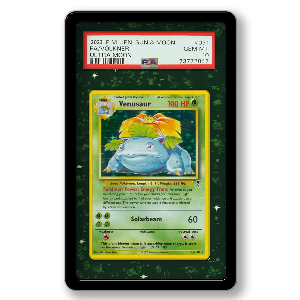 Pokémon Extended Art Card Display Case – Charizard & Venusaur PSA Acrylic Display Stand for Trading Card Collections