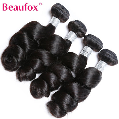 Paquetes de cabello humano indio con ondas sueltas y cierre de encaje – Extensiones de cabello natural de 3 o 4 paquetes