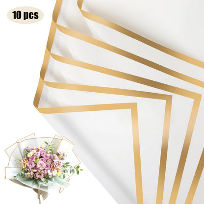 10 hojas de papel de envolver flores impermeable con bordes dorados para ramos, bodas, regalos y arreglos florales de bricolaje