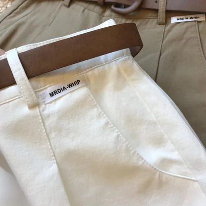 Women’s Wide Leg Shorts Summer Thin Cotton A-Line Zipper Office Lady Casual Loose Shorts