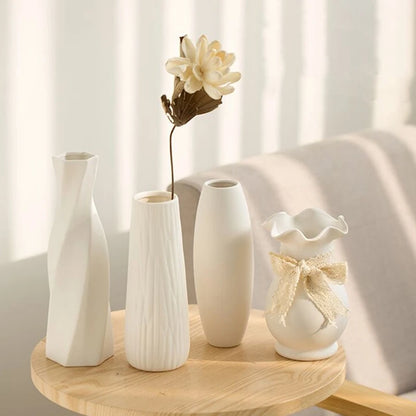 Florero Nórdico de Cerámica Blanca – Jarrón Decorativo Moderno para Sala de Estar, Decoración del Hogar y Escritorio