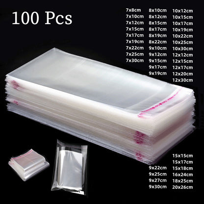 100 bolsas de plástico transparentes autosellables – Bolsas de embalaje adhesivas transparentes para joyas, dulces, galletas y pequeños regalos