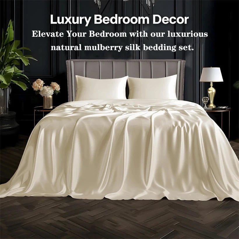 100% Mulberry Silk Bedding Set – Luxury Duvet Cover, Bed Sheet & Pillowcase Set
