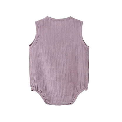 Mameluco de verano 100% algodón y lino para recién nacidos – Bodysuit sin mangas suave y transpirable para bebés y niñas
