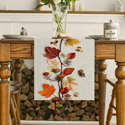 Autumn Fallen Leaf Table Runner – Natural Dried Leaf & Vine Collage Design for Thanksgiving, Family Gatherings, Cafés, B&Bs, Picnics & Home Decor