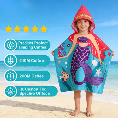 Kids Cartoon Hooded Bathrobe Towel – Quick Dry Absorbent Wearable Blanket Cape for Boys & Girls