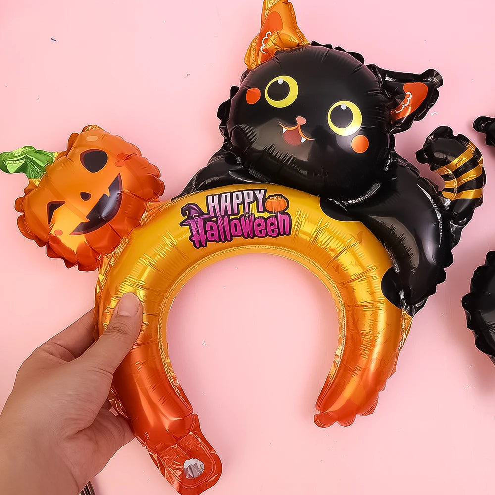 5-30PCS Halloween Balloon Headbands Cartoon Bat Pumpkin Tiara Hats, Inflatable Balloon Toys for Kids, Halloween Birthday Party Decorations, Photo Booth Props and Party Favors