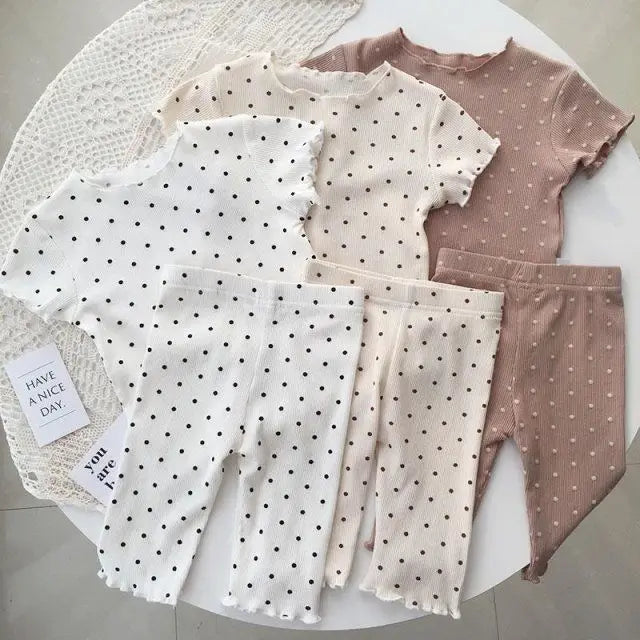 Korean Style Girls Summer Pajama Set – Floral Print Short Sleeve T-Shirt & Shorts Outfit for Kids 1–8 Years