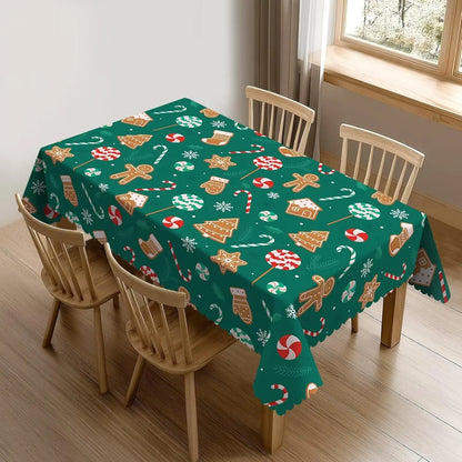 Christmas Candy Cane Gingerbread Waterproof Tablecloth – Winter Holiday Dining Table Cover for Kitchen, Home & Xmas Decor