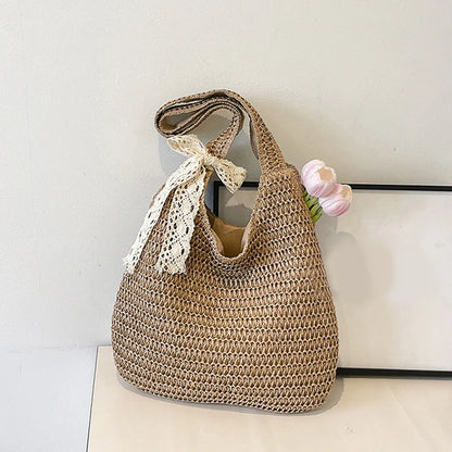 Sac à bandoulière en rotin tressé pour femmes – Grand sac cabas en paille tressée, sac de plage d'été pour femmes, sac de voyage décontracté pour les vacances, le shopping et un usage quotidien