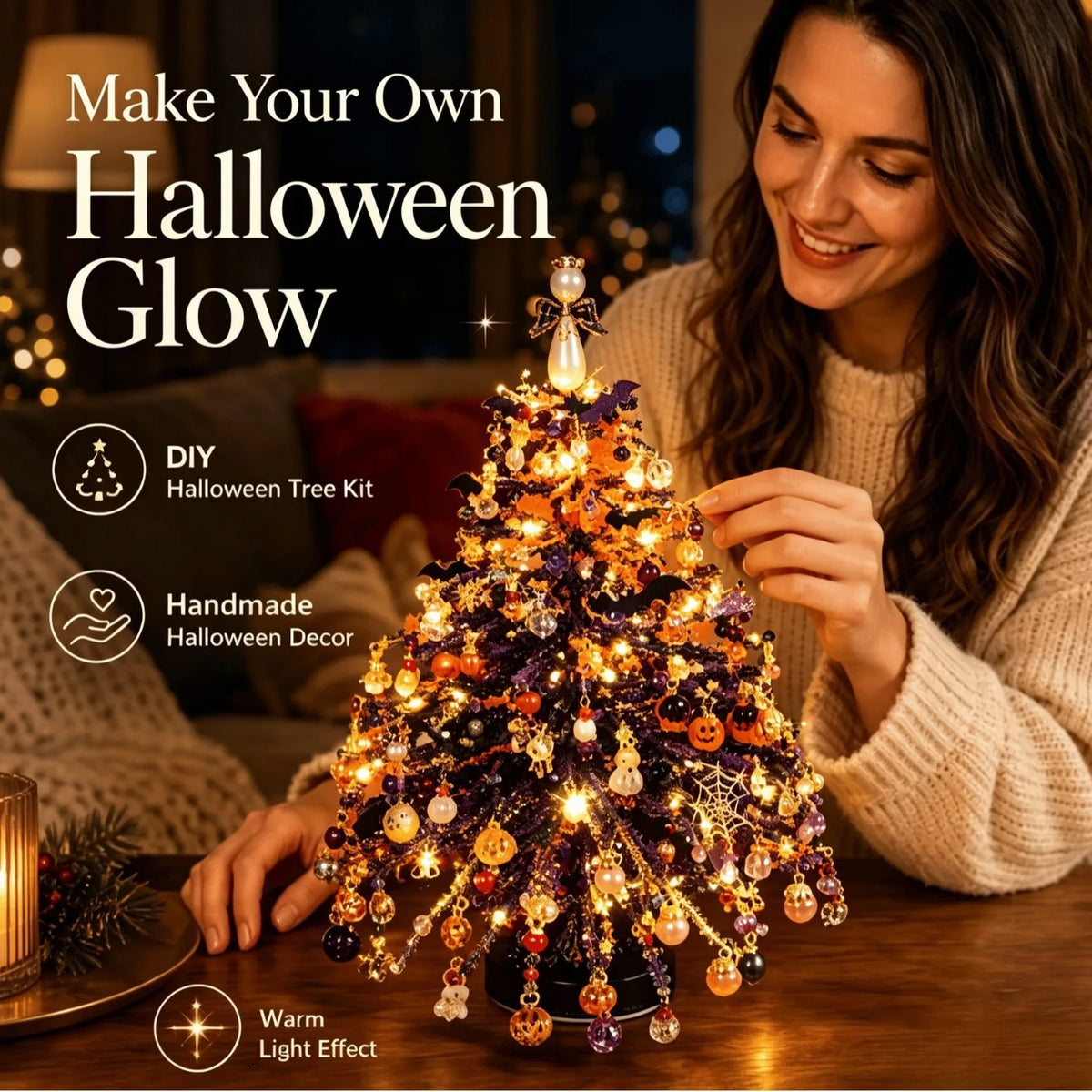 DIY Beaded Christmas Tree Kit – Crystal Bead Holiday Craft Set with LED Lights, Creative Home Decor & Gift for Adults and Kids