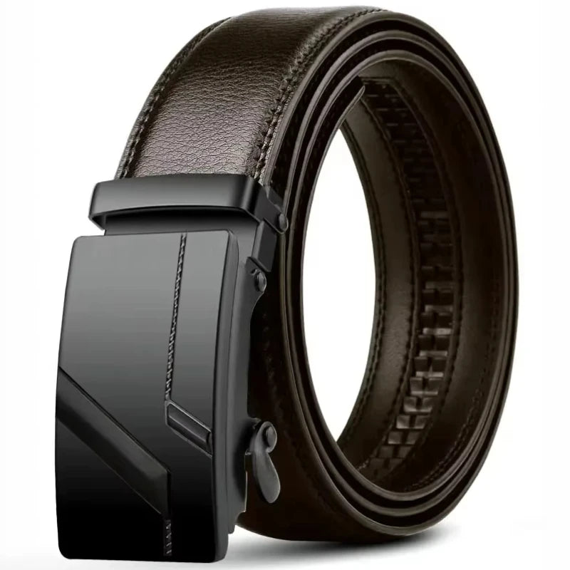 Men's Fashion Automatic Buckle Belt – Business-Style PU Leather Black Waist Strap for Jeans, Casual & Formal Wear