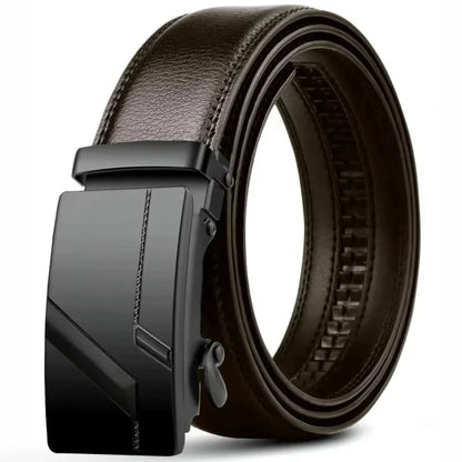 Men's Fashion Automatic Buckle Belt – Business-Style PU Leather Black Waist Strap for Jeans, Casual & Formal Wear