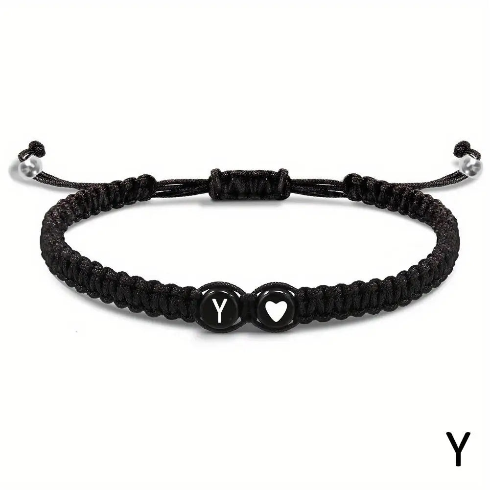 A–Z Initial Heart Braided Bracelet – Personalized Adjustable Name Charm Bracelet for Women & Men | Friendship Jewelry Gift