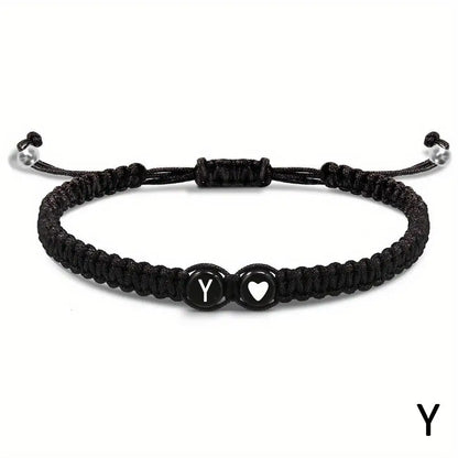 A–Z Initial Heart Braided Bracelet – Personalized Adjustable Name Charm Bracelet for Women & Men | Friendship Jewelry Gift