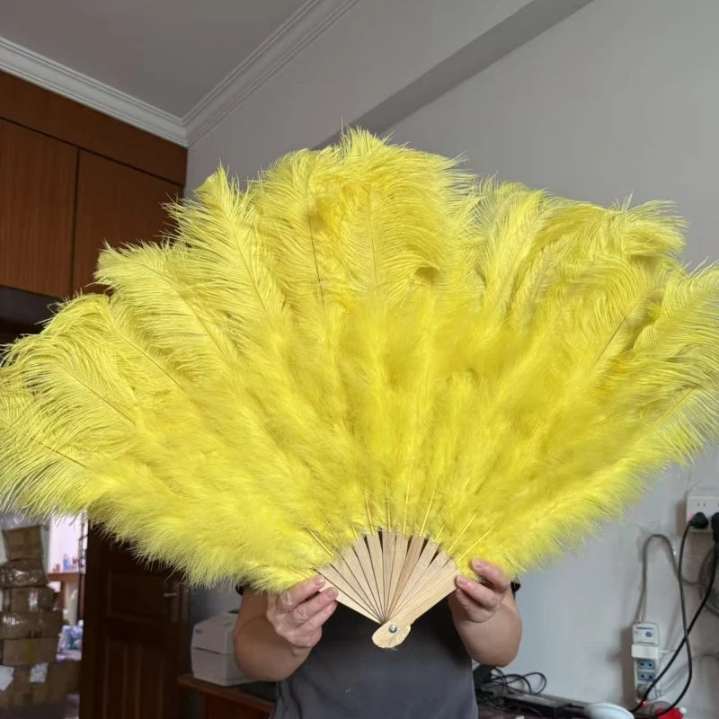 Abanico Grande de Plumas de Avestruz Blancas – Elegante Abanico para Baile y Actuaciones Escénicas (100 cm / 130 cm)