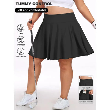 Plus Size Women's High-Waist Sports Skort with Pockets – Comfortable Solid Fitness Skirt for Gym, Outdoor Activities & Casual Wear