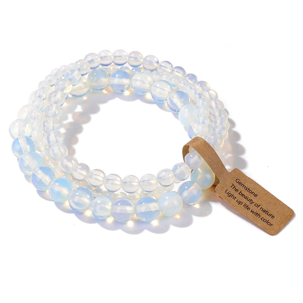 Set de 3 Pulseras de Cuentas de Piedra Natural – Agate Musgoso Indio, Rodonita y Cuarzo Cristal de 4mm/6mm/8mm para Hombres y Mujeres