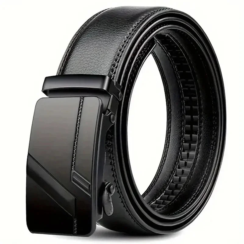 Men's Fashion Automatic Buckle Belt – Business-Style PU Leather Black Waist Strap for Jeans, Casual & Formal Wear