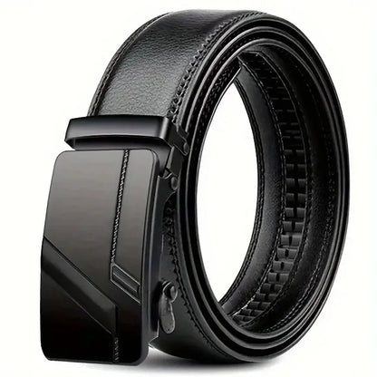 Men's Fashion Automatic Buckle Belt – Business-Style PU Leather Black Waist Strap for Jeans, Casual & Formal Wear