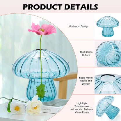 Mini Mushroom Glass Vase Set – Propagation Terrarium for Plants, Flowers & Home Office Décor