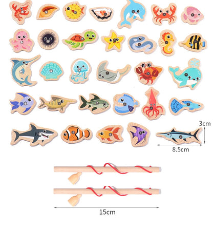 Jouet de Pêche Magnétique en Bois – Jeu d'Apprentissage Montessori sur la Vie Marine, Activité de Pêche Éducative Précoce pour Bébé, Jouet de Développement Cognitif Interactif Parent-Enfant pour Enfants