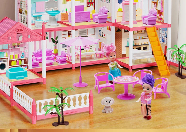 3D DIY Mini Princess Castle Villa Assembly Toy House with LED Lights – Creative Doll House Accessories Set, Girl Birthday Gift