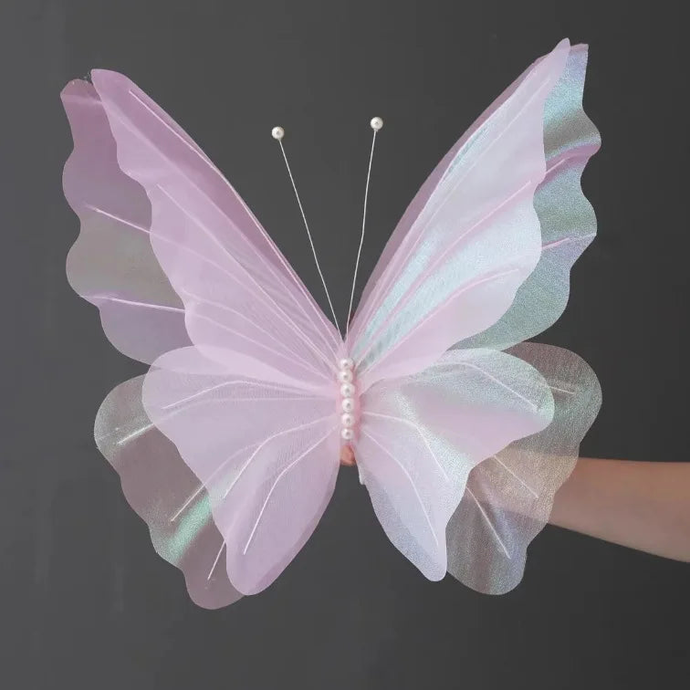 3D Gradient Silk Butterflies – Glitter Layered Butterfly Decorations for Weddings, Parties & Photo Props