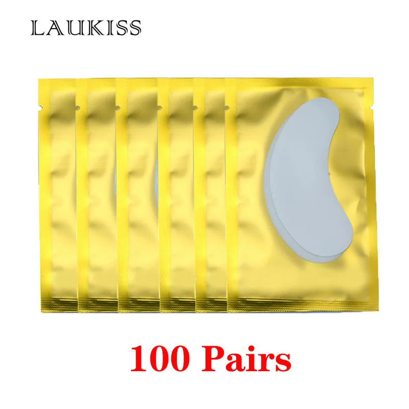 25/50/100 pares de parches para extensión de pestañas LAUKISS – Almohadillas sin pelusa debajo de los ojos para construcción de pestañas, pestañas postizas y aplicación de belleza