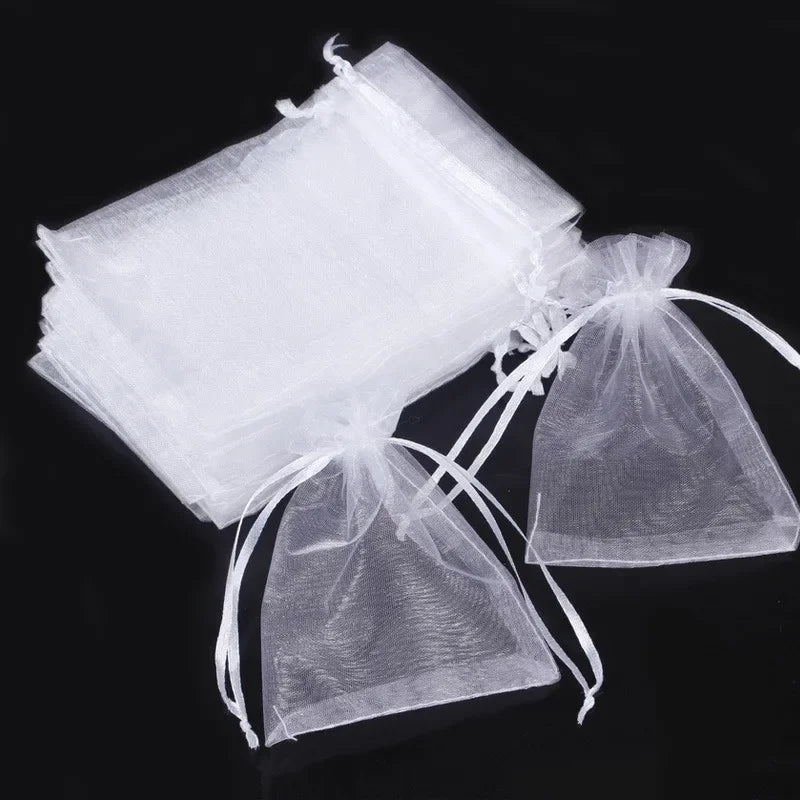 Bolsas de regalo de organza blanca de 20 a 100 unidades – Bolsas de joyería con cordón para recuerdos de boda, regalos de Navidad, empaques de dulces y accesorios para fiestas