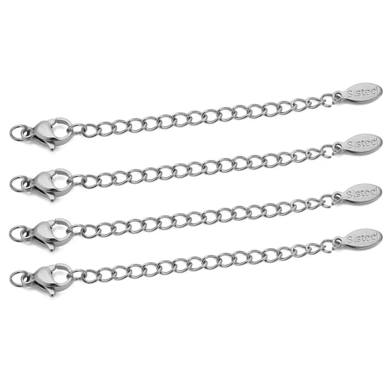 10 chaînes d'extension en acier inoxydable avec fermoirs mousquetons – Rallonges pour colliers et bracelets DIY