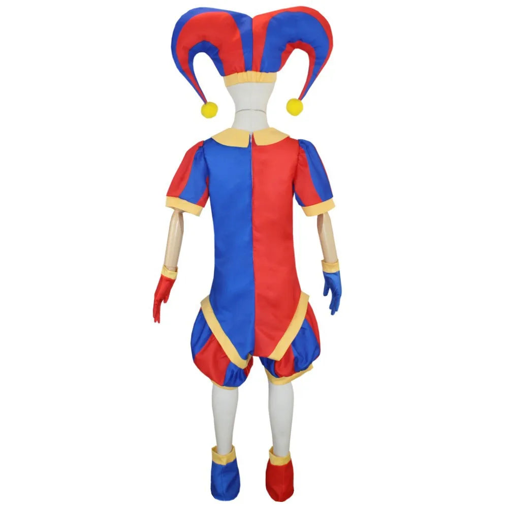 Pomni Digital Circus Cosplay Costume – Christmas Cartoon Jumpsuit with Hat for Kids, Theater Performance, Carnival & Party Outfit