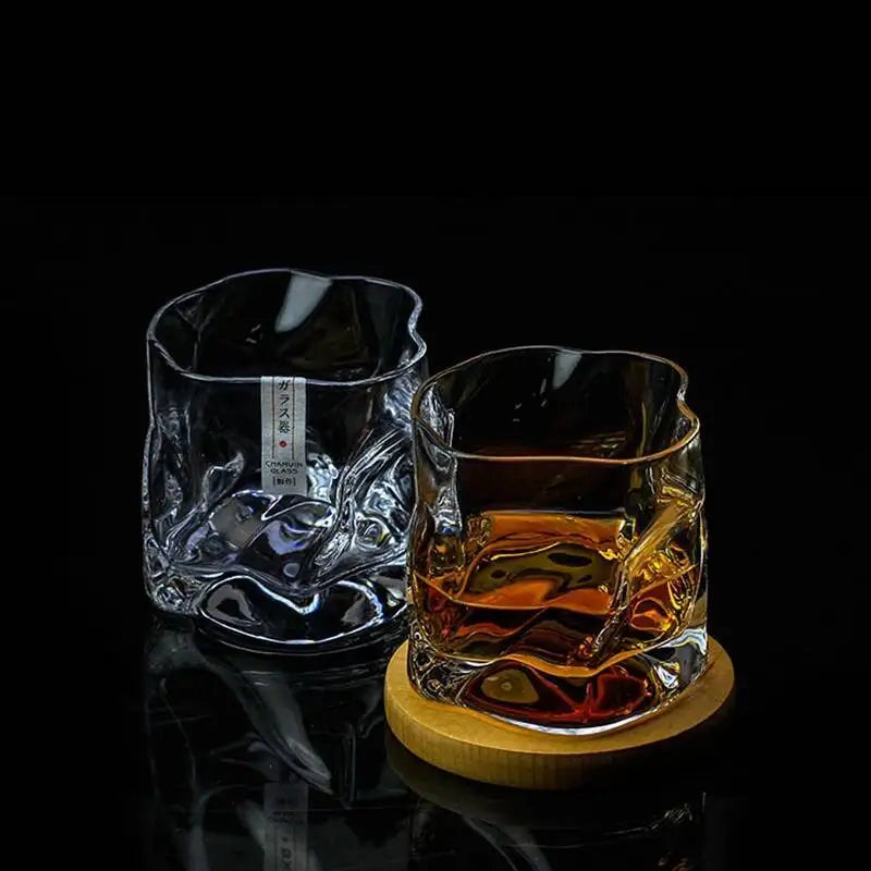 Japanese Edo Designer Whiskey Glass – Irregular Crumple Paper Shape Crystal Faceted Rock Glass for Whiskey, Wine & Bar Drinkware