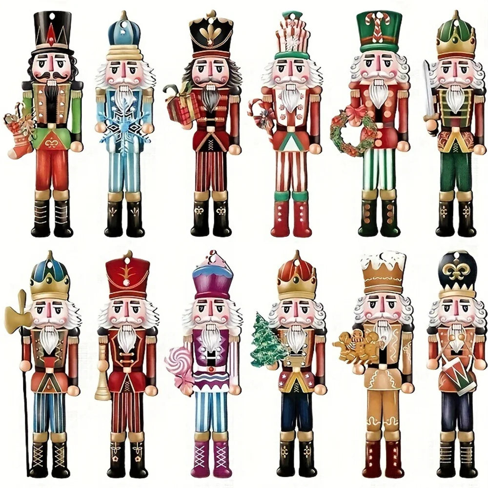 Ornements de Noël soldat casse-noisette en bois de 12 pièces – Décorations à suspendre pour sapin, maison et cadeaux de fêtes