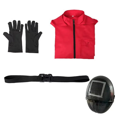 Hot Halloween Anime Cosplay Costume – Red Sportswear Squid Game Inspired Set with Mask & Accessories for Party Performance & Holiday Gift