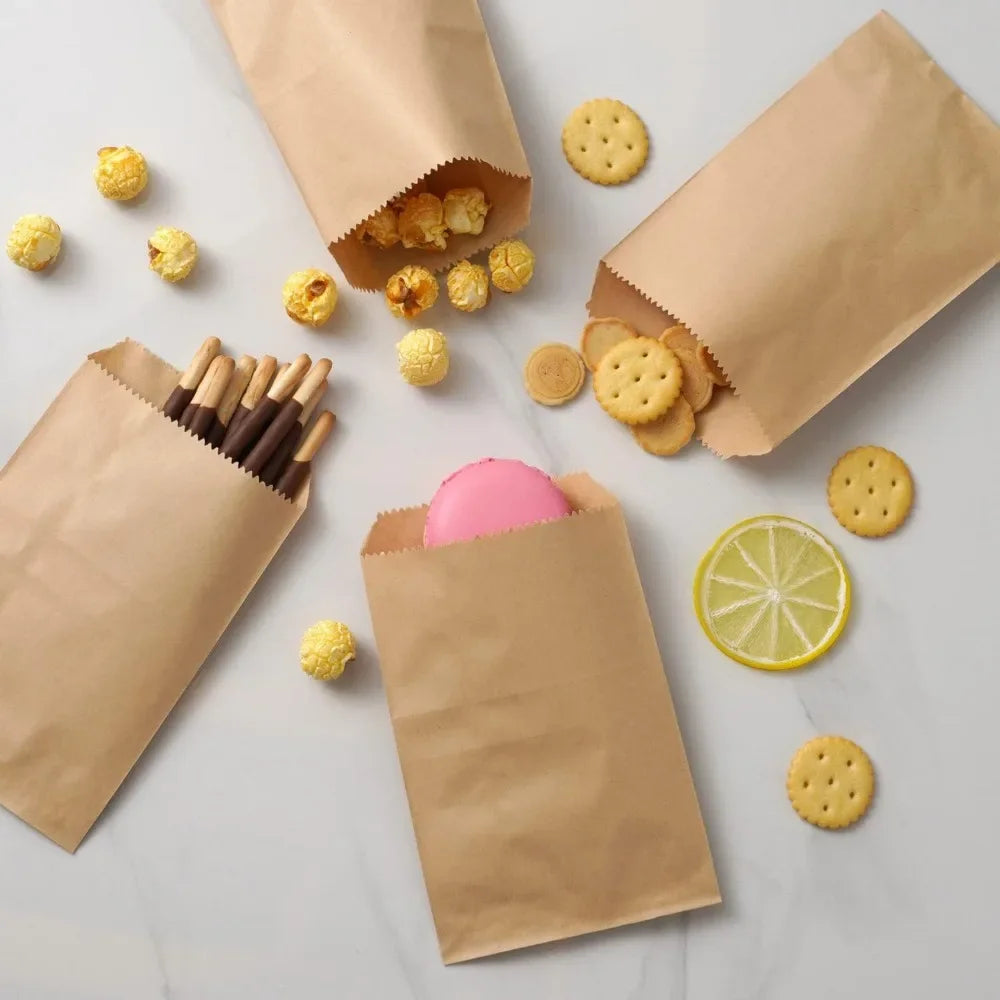 50 Bolsas Planas de Papel Kraft para Detalles (10x15cm, 13x18cm, 4x6", 8x15cm) – Bolsitas de Papel para Empaques, Recuerdos de Fiesta, Navidad y Dulces
