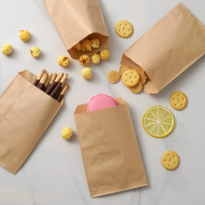 50 Bolsas Planas de Papel Kraft para Detalles (10x15cm, 13x18cm, 4x6", 8x15cm) – Bolsitas de Papel para Empaques, Recuerdos de Fiesta, Navidad y Dulces