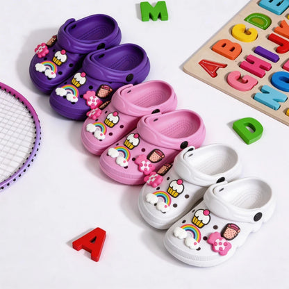 Girls' Cute Rainbow Cupcake Clogs Soft Non-Slip Summer Sandals for Kids