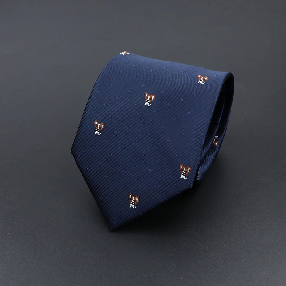 Corbata de hombre de fantasía con perro de dibujos animados, Paisley, rayas y lunares para negocios y bodas