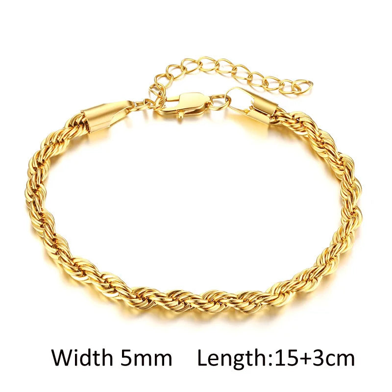 Pulsera de cadena de eslabones gruesos de acero inoxidable – Bañado en oro, pulsera de capas para mujer | Joyería de moda impermeable y de tendencia