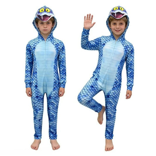 Disfraz de serpiente para cosplay – Mono con capucha de una pieza para niños y adultos, estilo de dibujos animados para Halloween, fiestas y actuaciones en el escenario