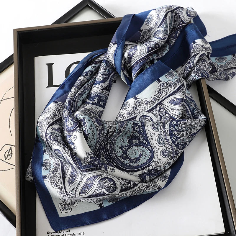 Bohemian Style Print Luxury Brand Silk Square Scarf Women Satin Shawls Neckerchief Wrap Scarves Bandana Hair Hjiab Floral