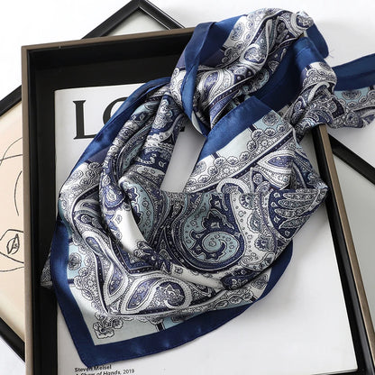 Bohemian Style Print Luxury Brand Silk Square Scarf Women Satin Shawls Neckerchief Wrap Scarves Bandana Hair Hjiab Floral