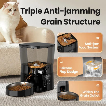 ROJECO Comedero Automático para Mascotas – Dispensador Inteligente de Comida Seca con Control por Botones para Perros y Gatos