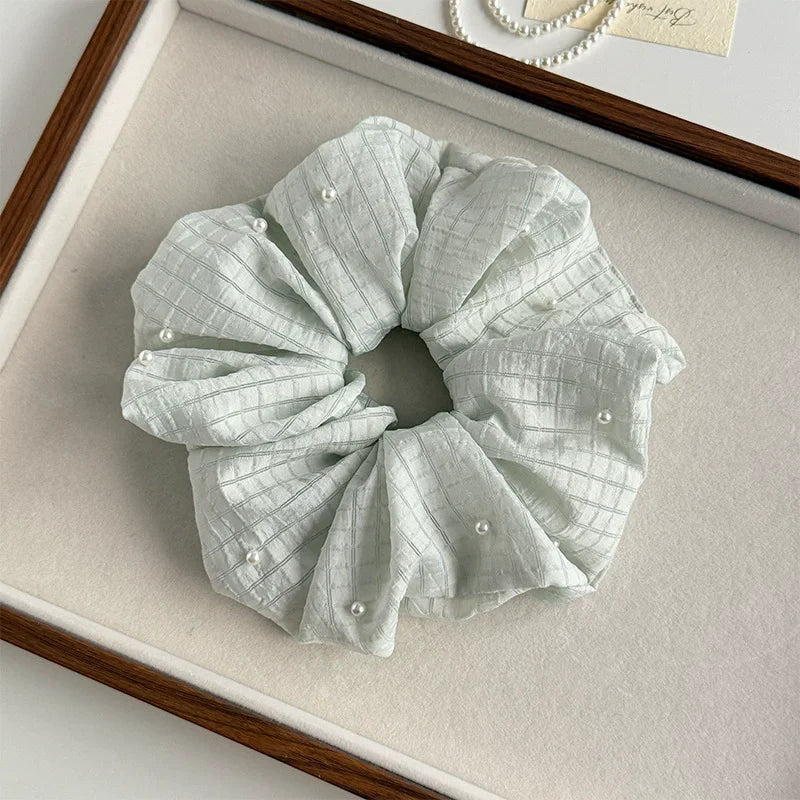 Korean Dot Satin Scrunchies – White & Black Silk Elastic Hair Ties for Women & Girls | Fashion Ponytail Hair Accessories