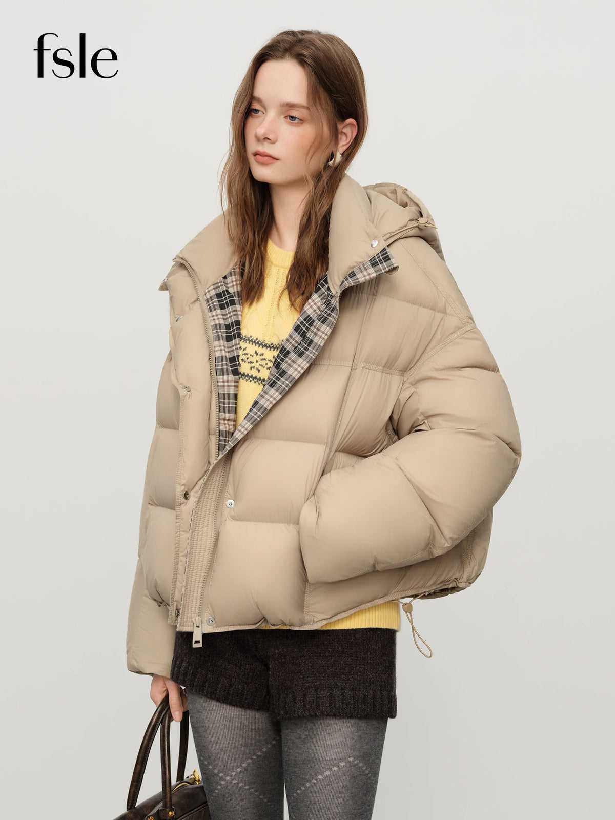 FSLE Women’s Hooded Puffer Jacket – Waterproof Quilted Winter Coat, Warm Oversized Short Bubble Jacket for Cold Weather