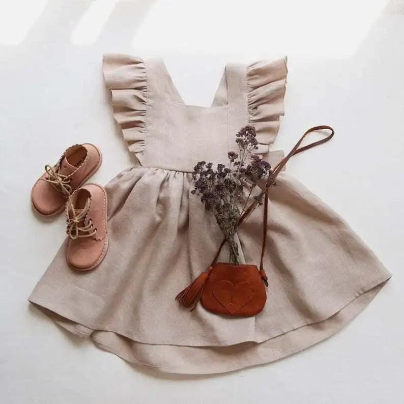 Vestido de verano 100% algodón para niña pequeña, vestido de bebé con volantes en las mangas para bebés e infantes